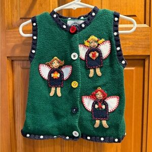 Hartstrings Green and Navy Knit Vest with Angels